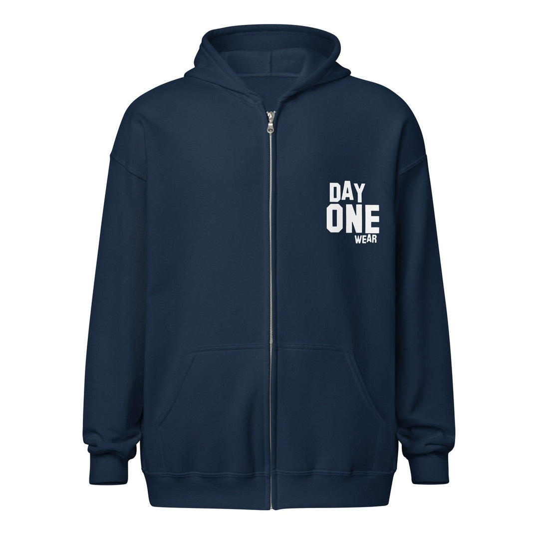 Day One Wear Zipper Hoodie (White Print)