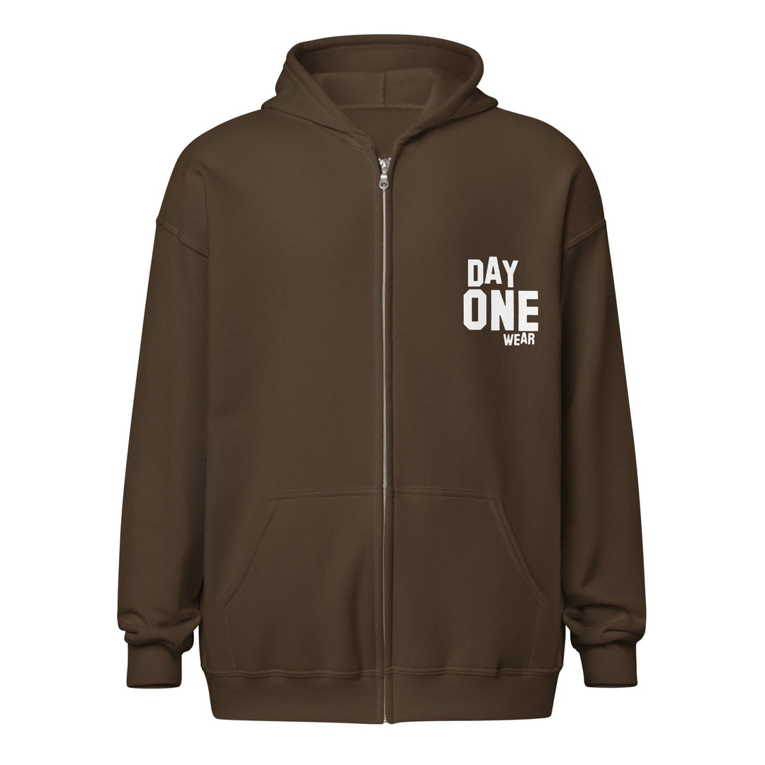 Day One Wear Zipper Hoodie (White Print)