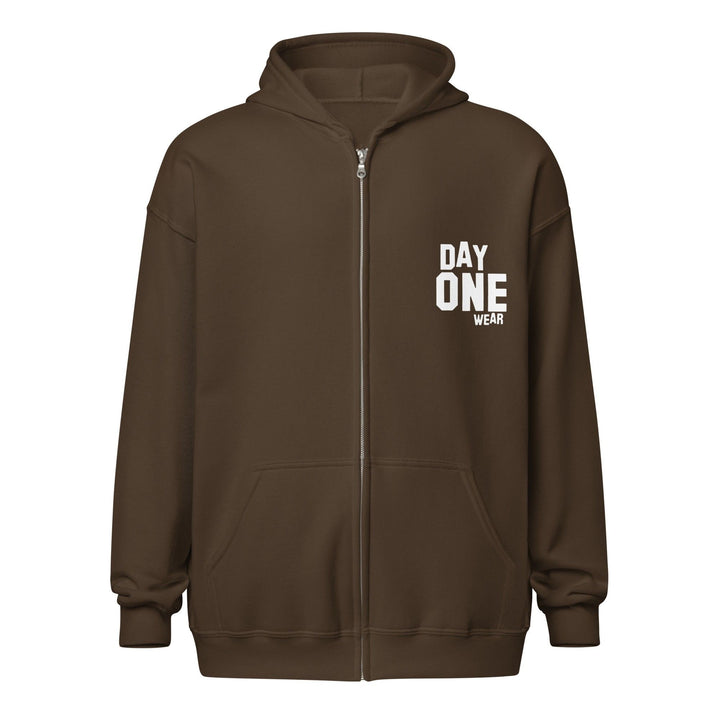 Day One Wear Zipper Hoodie (White Print)