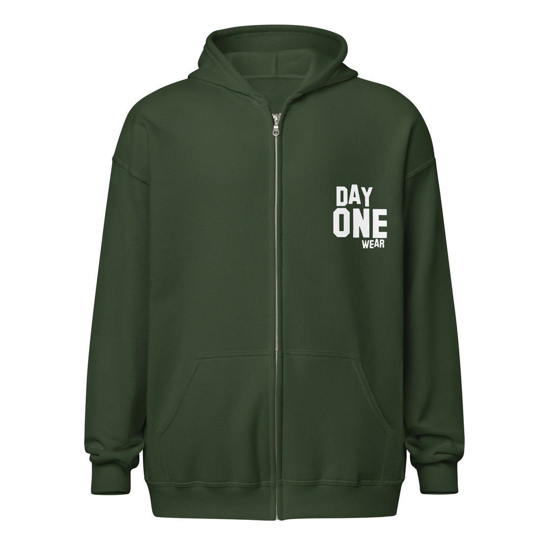 Day One Wear Zipper Hoodie (White Print)