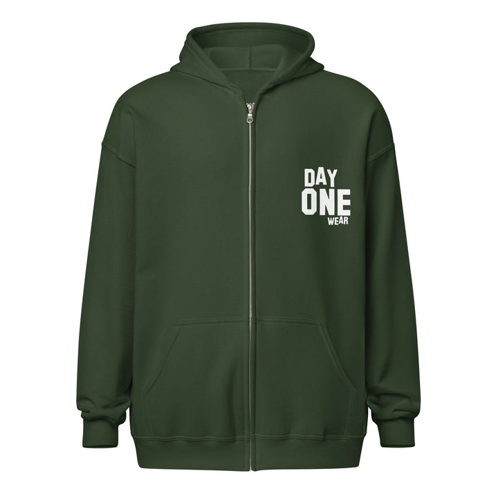 Day One Wear Zipper Hoodie (White Print)