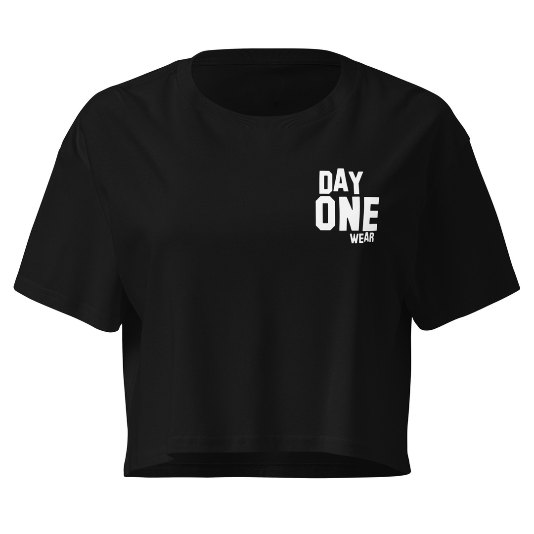 Women's Day One Wear Crop Top Tee (White Print)