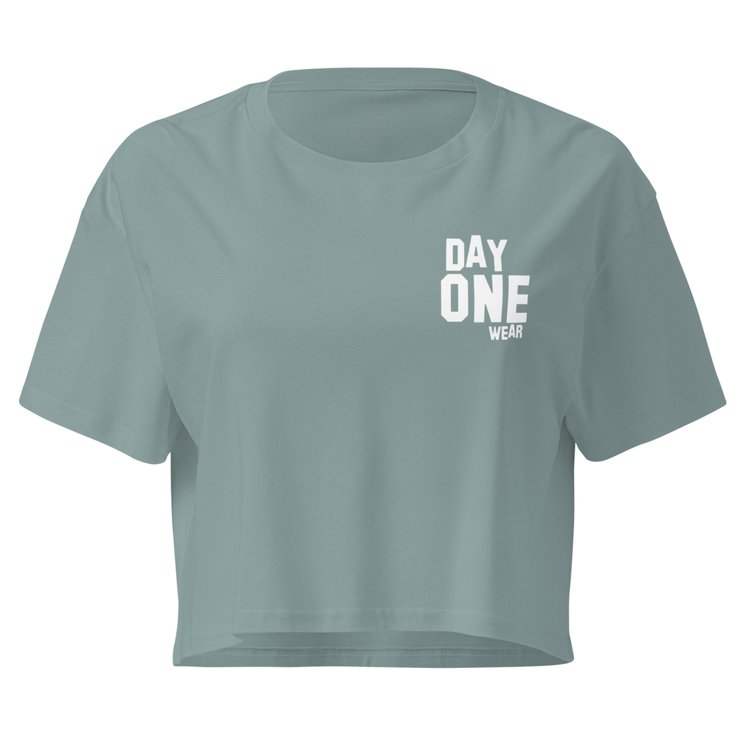 Women's Day One Wear Crop Top Tee (White Print)